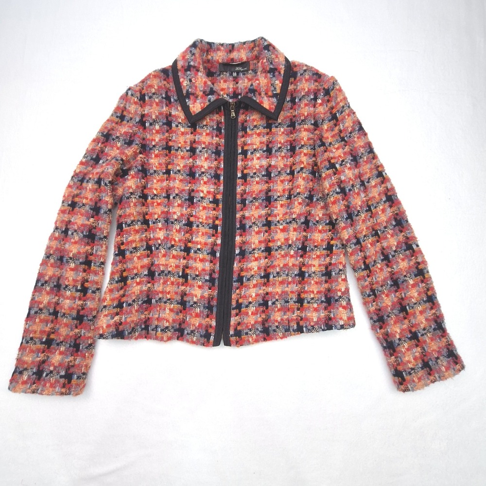 Les Copains Jacket Womens Medium Multicolor Wool Mohair Houndstooth Zip Italy